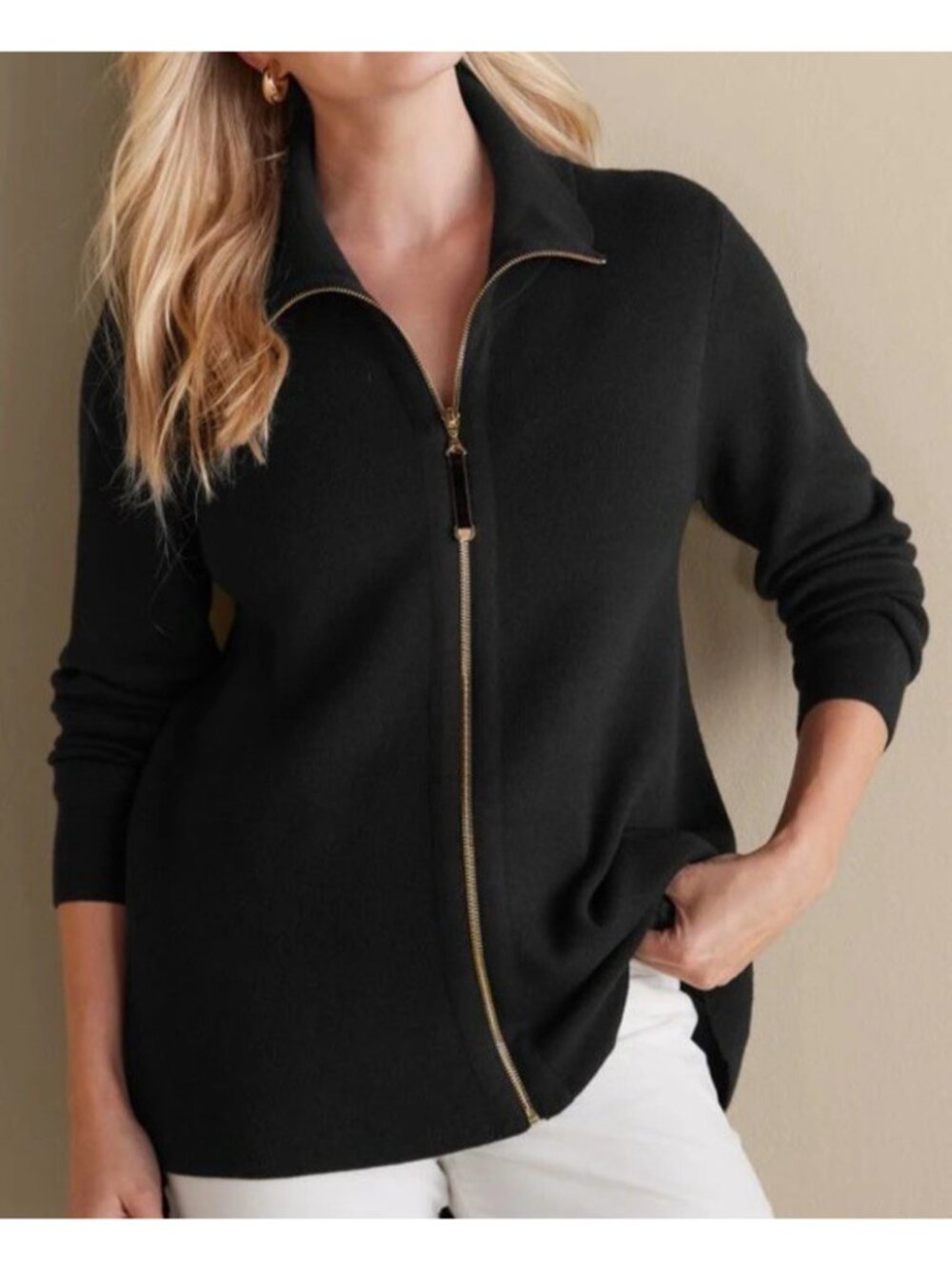 Soft Surroundings Full Zip Soft Stretchy Black Sweater Size L Meria